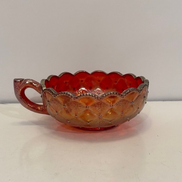 Imperial Quilted Diamond red/ orange Marigold Carnival Glass Nappy Candy Dish - Picture 1 of 11